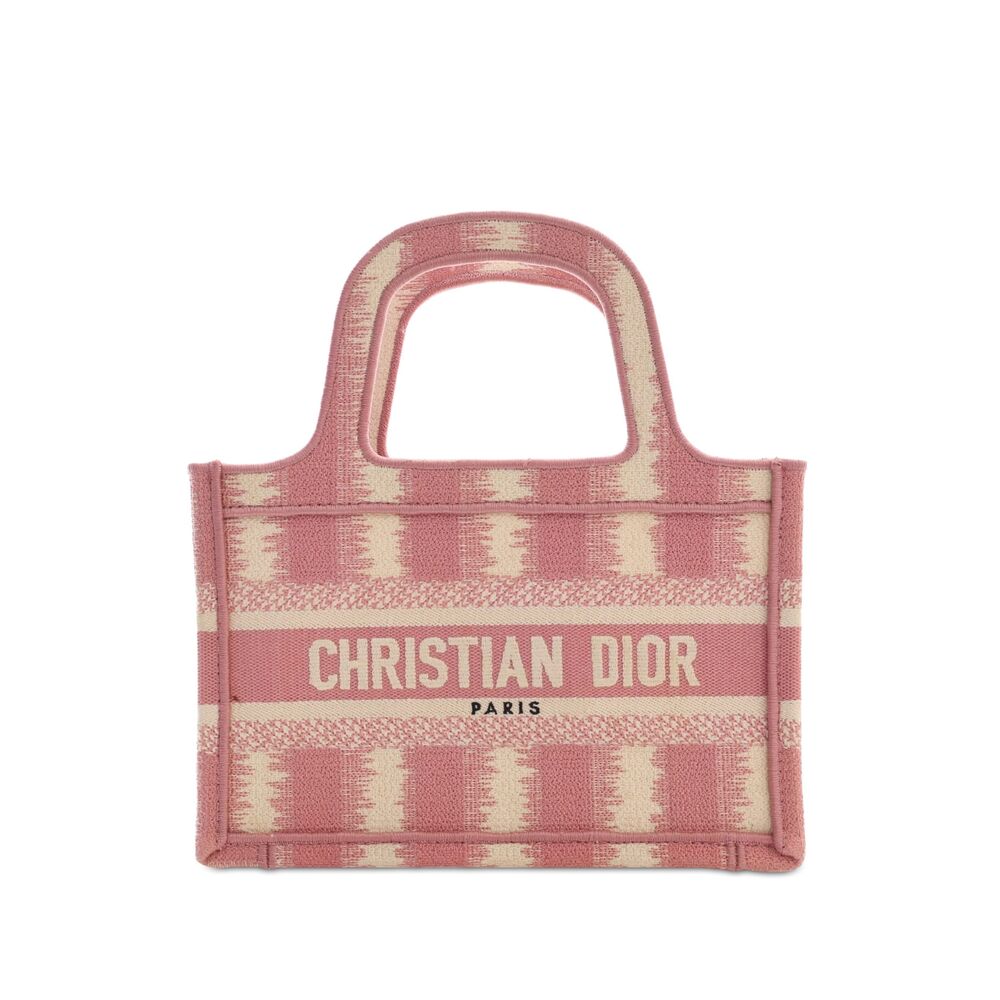 Pre-Loved Dior Mini Stripe Embroidered Canvas Book Tote